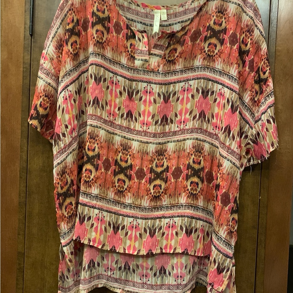 Woman’s (Size M) Chenault Pink and Black Relaxed Tunic with Mandarin Collar